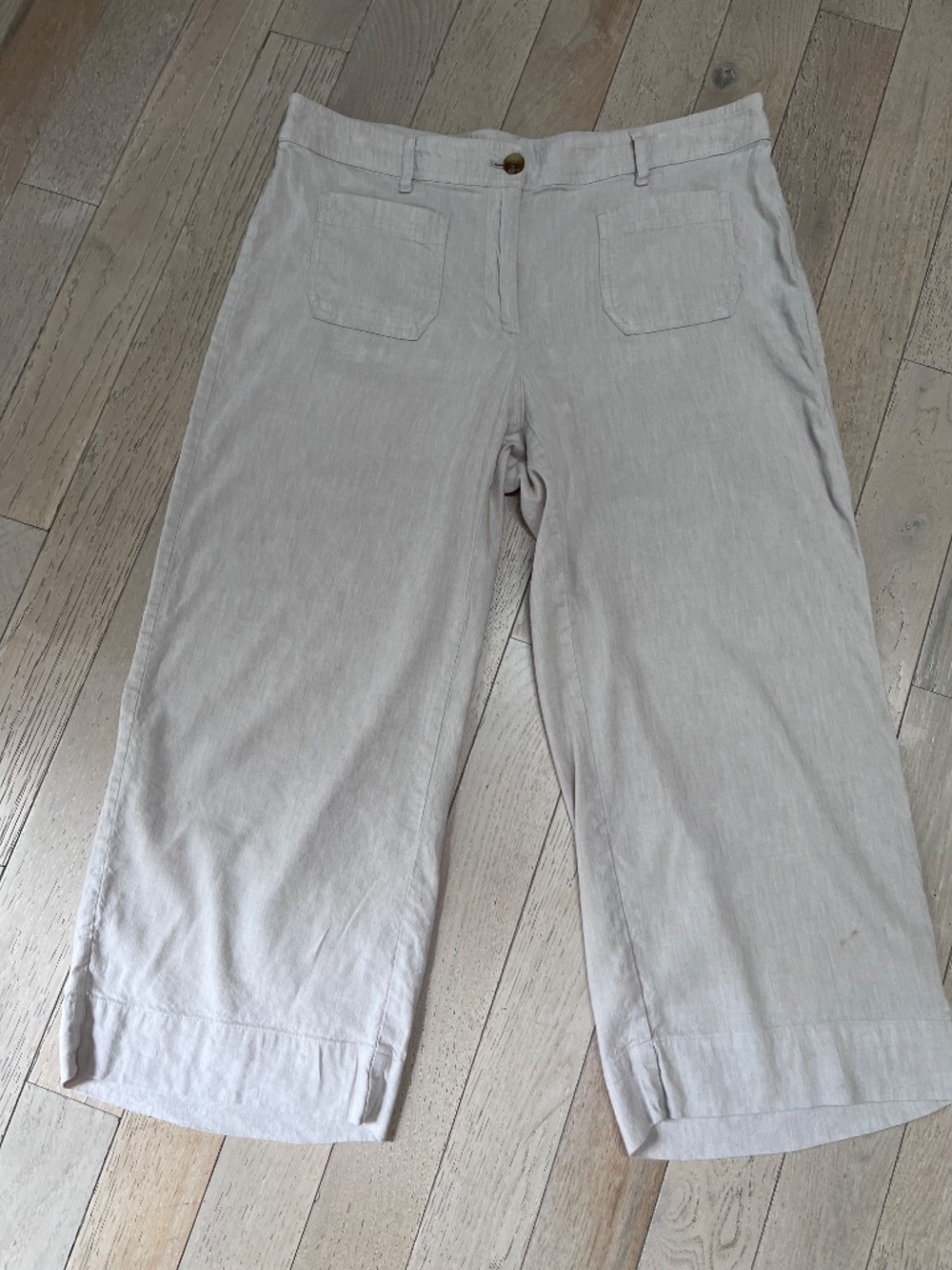 J Jill Linen-Stretch Patch-Pocket Crops  Linen Blend Beige Wide Leg Crop Pant MP